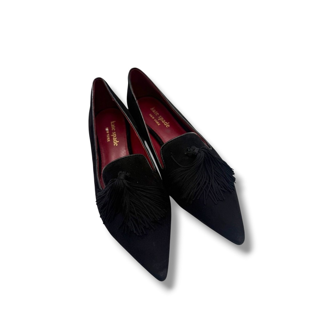 Kate Spade New York Adore Black Suede Tassel Pointed Toe Flats Size 8B - Picture 2 of 13